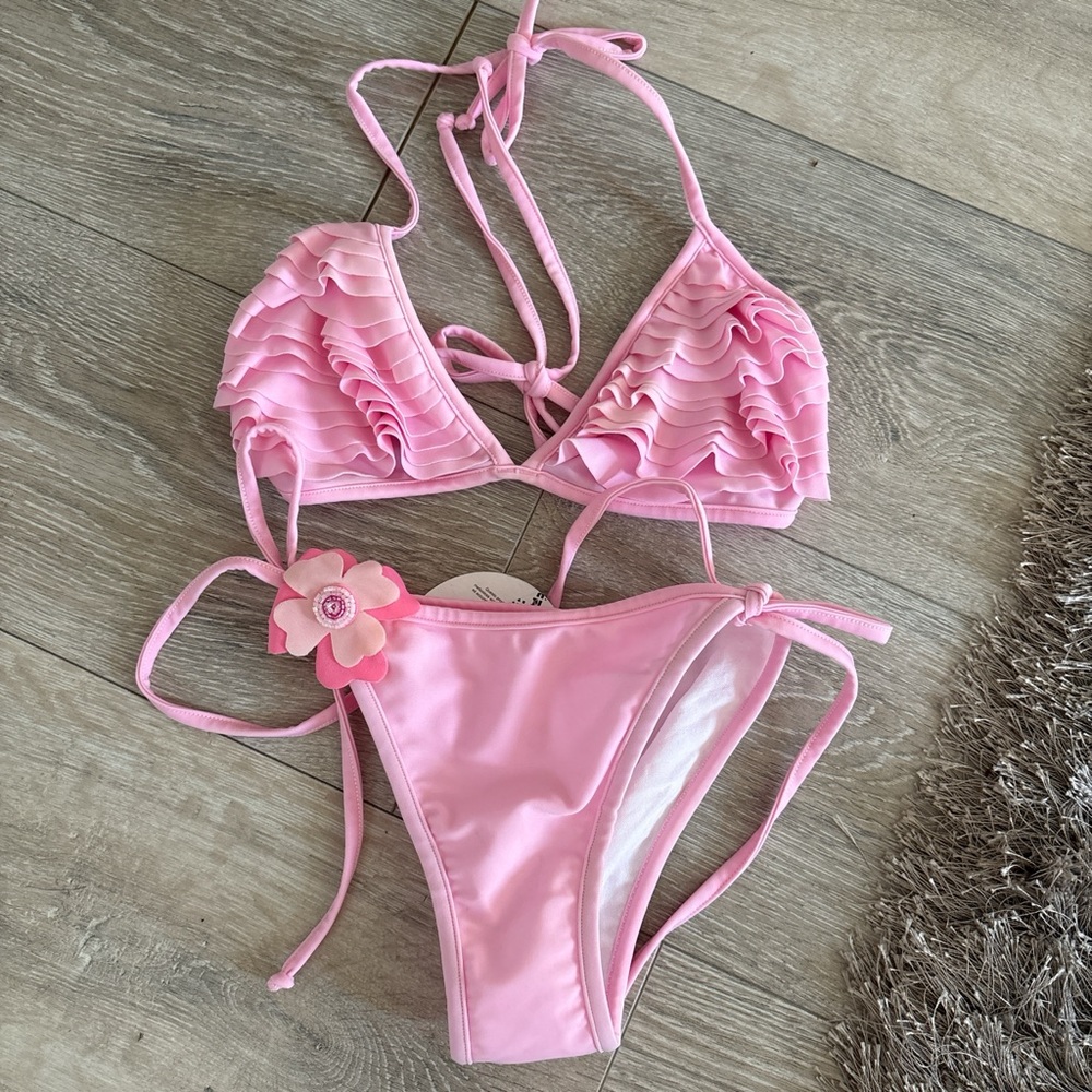 Y2K vintage Pink  Ruffled Bikini Set